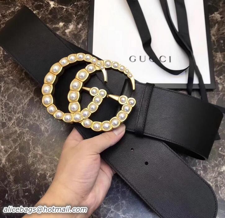 Good Quality Gucci 7cm Wide Leather Belt With Pearl Double G 906183