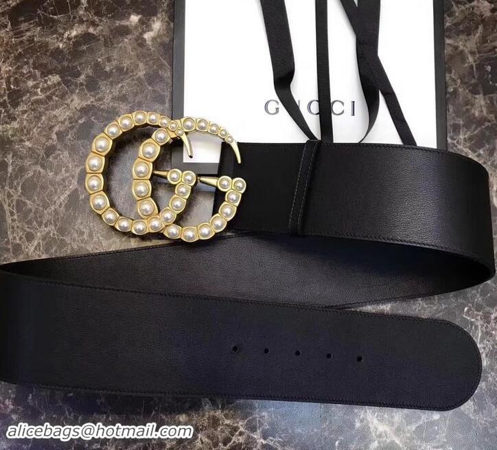 Good Quality Gucci 7cm Wide Leather Belt With Pearl Double G 906183