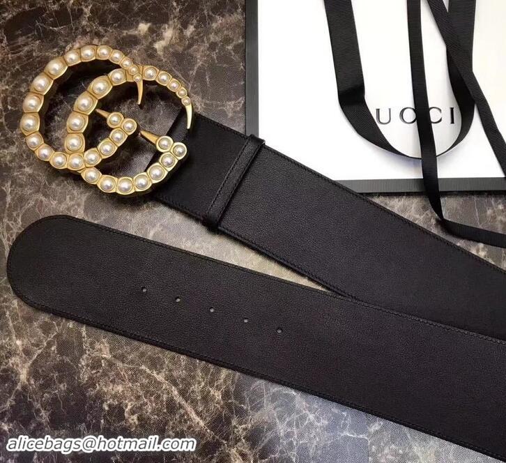 Good Quality Gucci 7cm Wide Leather Belt With Pearl Double G 906183