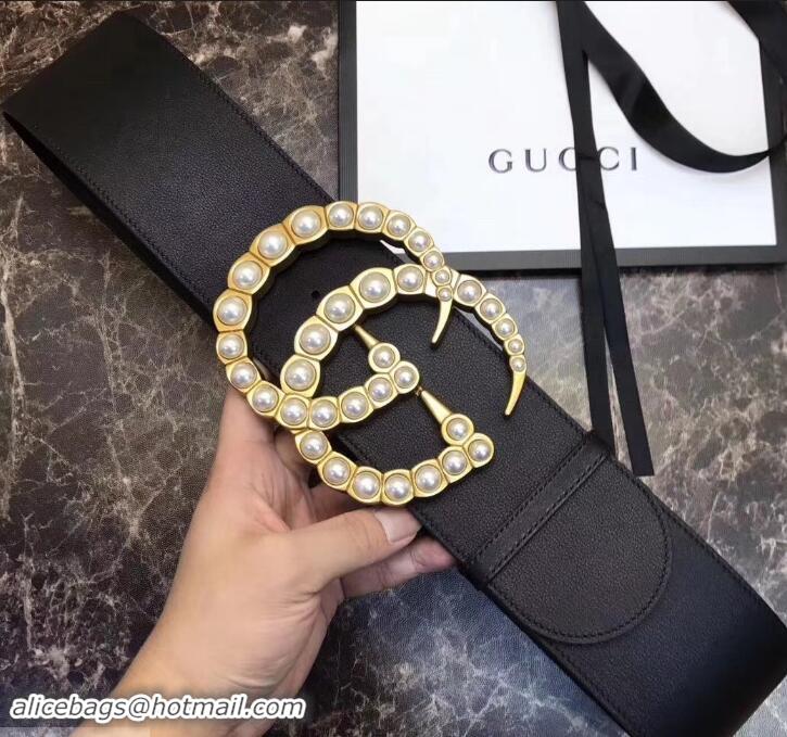 Good Quality Gucci 7cm Wide Leather Belt With Pearl Double G 906183