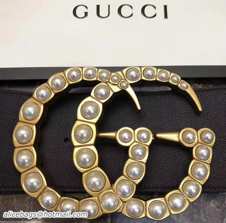 Good Quality Gucci 7cm Wide Leather Belt With Pearl Double G 906183