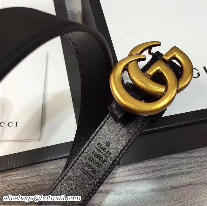 Charming Gucci 3cm Wide Leather Belt With gold gg buckle 906184