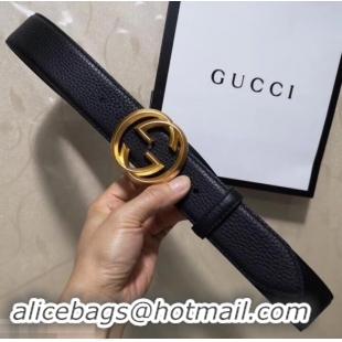 Good Quality Gucci 3.8cm Wide grained Leather Belt With gold gg buckle 906185