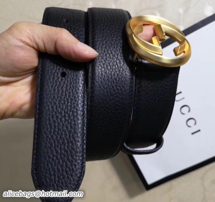 Good Quality Gucci 3.8cm Wide grained Leather Belt With gold gg buckle 906185