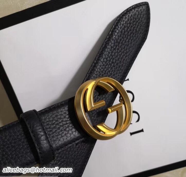 Good Quality Gucci 3.8cm Wide grained Leather Belt With gold gg buckle 906185