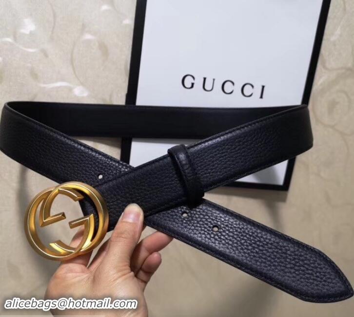 Good Quality Gucci 3.8cm Wide grained Leather Belt With gold gg buckle 906185