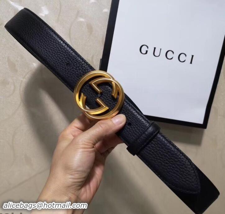 Good Quality Gucci 3.8cm Wide grained Leather Belt With gold gg buckle 906185