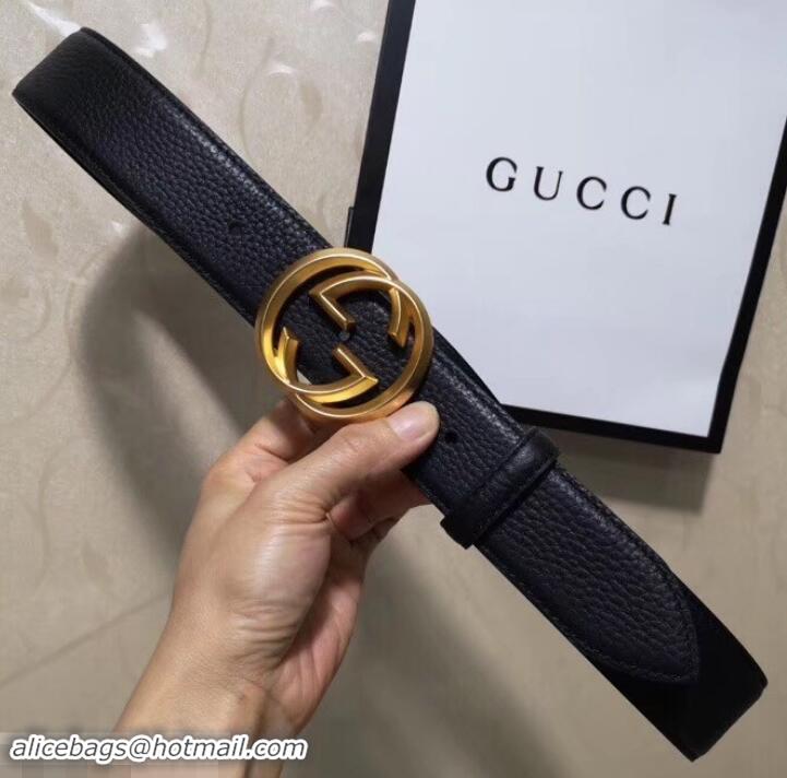 Good Quality Gucci 3.8cm Wide grained Leather Belt With gold gg buckle 906185