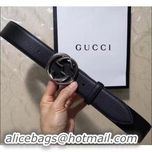 Good Looking Gucci 3.8cm Wide grained Leather Belt With silver gg buckle 906186