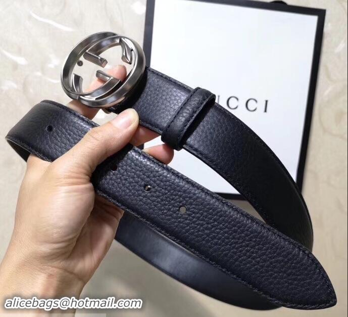 Good Looking Gucci 3.8cm Wide grained Leather Belt With silver gg buckle 906186