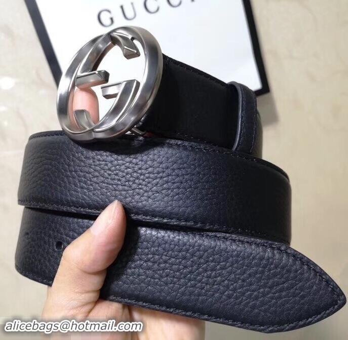 Good Looking Gucci 3.8cm Wide grained Leather Belt With silver gg buckle 906186