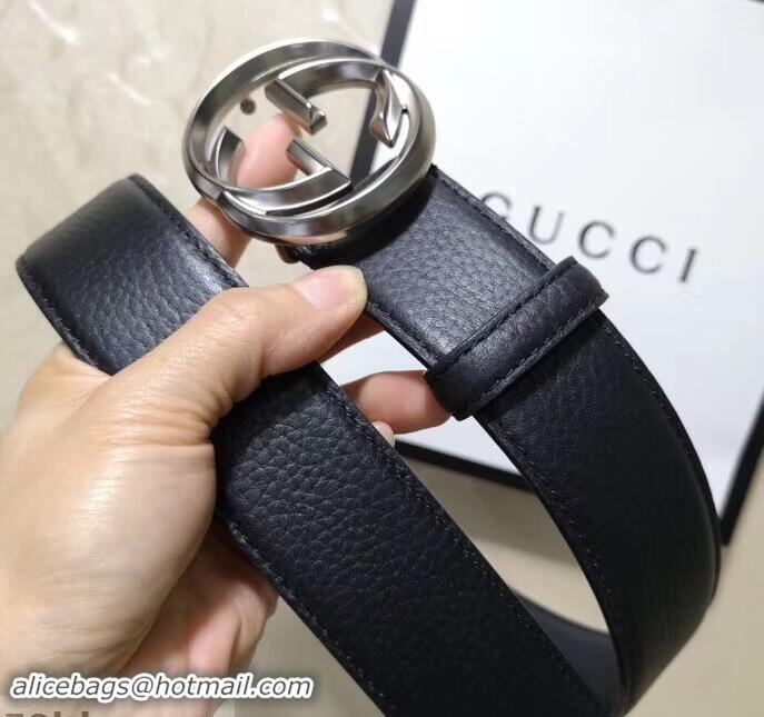 Good Looking Gucci 3.8cm Wide grained Leather Belt With silver gg buckle 906186