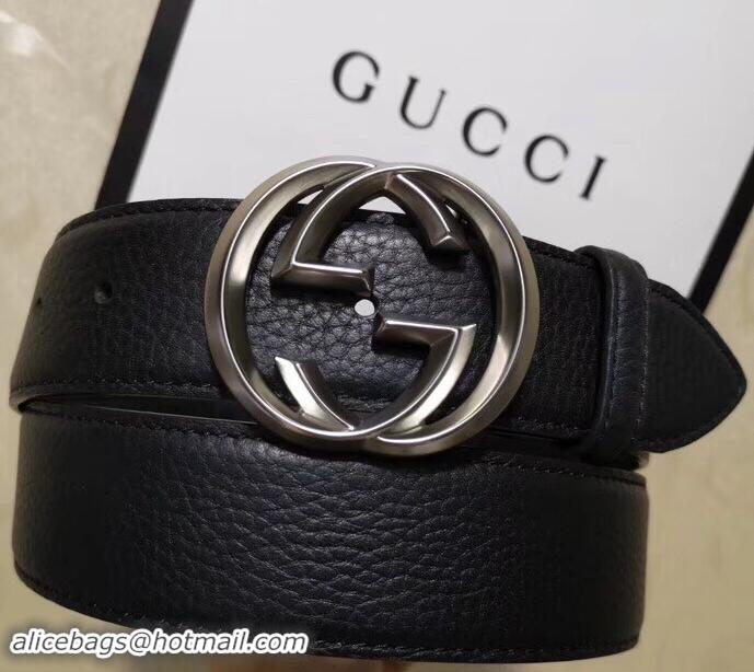 Good Looking Gucci 3.8cm Wide grained Leather Belt With silver gg buckle 906186