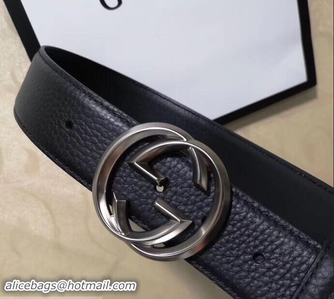 Good Looking Gucci 3.8cm Wide grained Leather Belt With silver gg buckle 906186