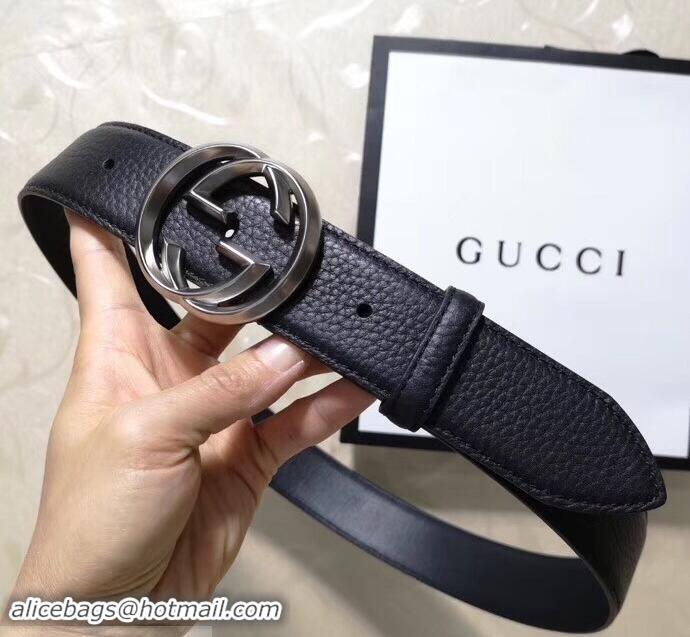 Good Looking Gucci 3.8cm Wide grained Leather Belt With silver gg buckle 906186