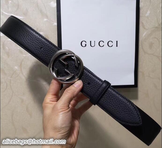 Good Looking Gucci 3.8cm Wide grained Leather Belt With silver gg buckle 906186