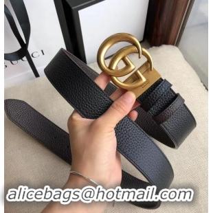 Unique Style Gucci 3.8cm Wide grained Leather Belt With gold gg buckle 906187