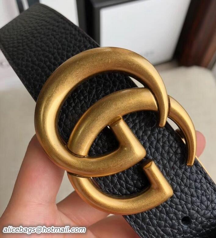 Unique Style Gucci 3.8cm Wide grained Leather Belt With gold gg buckle 906187