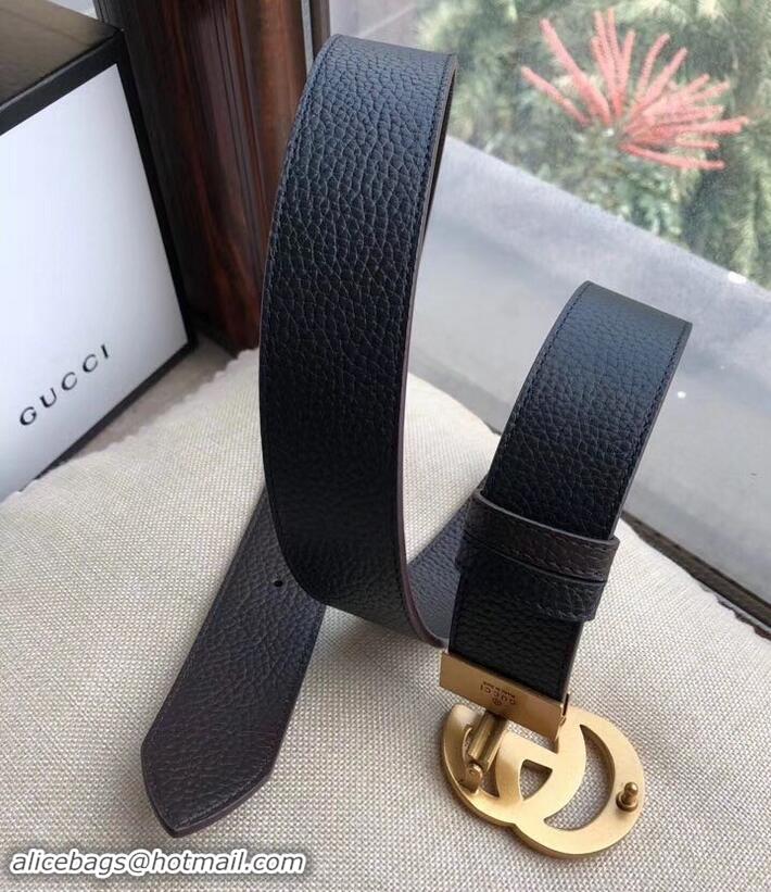 Unique Style Gucci 3.8cm Wide grained Leather Belt With gold gg buckle 906187