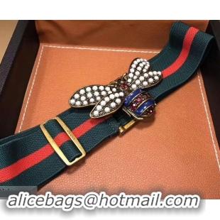 Most Popular Gucci Width 4cm Green/Red Web Belt with Bee 453277