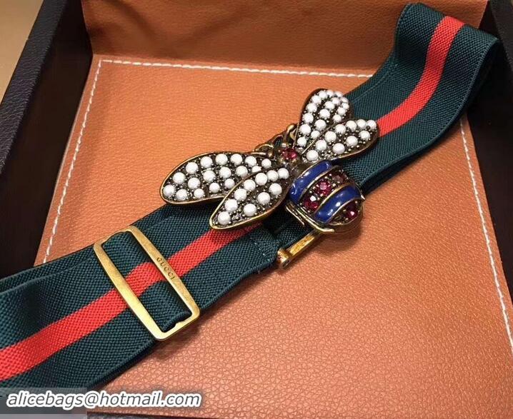 Most Popular Gucci Width 4cm Green/Red Web Belt with Bee 453277