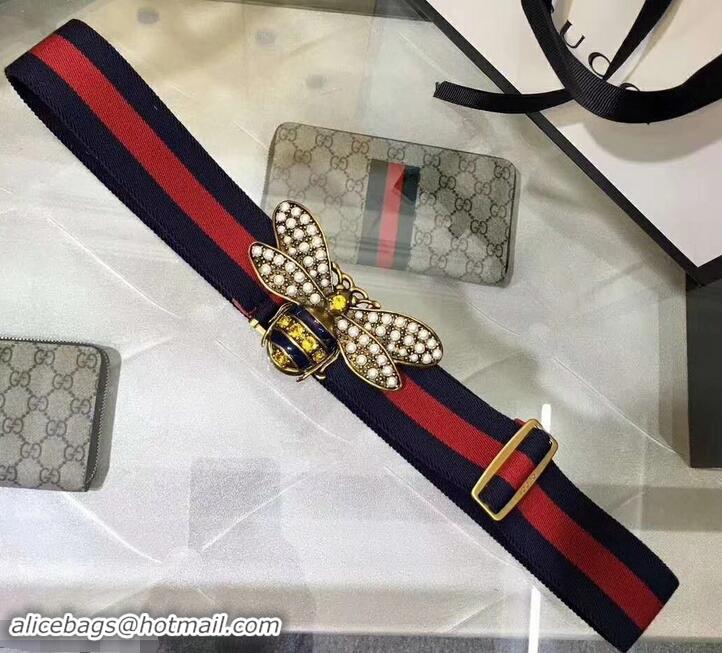 Good Product Gucci Width 4cm Blue/Red Web Belt with Bee 453277