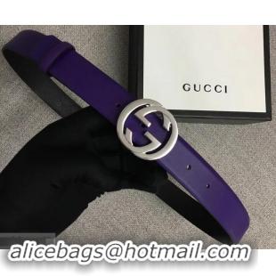 Popular Style Gucci Width 3cm Leather Belt Purple With Interlocking G Buckle 4532716