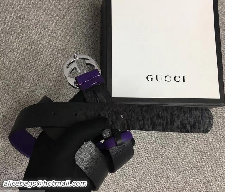 Popular Style Gucci Width 3cm Leather Belt Purple With Interlocking G Buckle 4532716