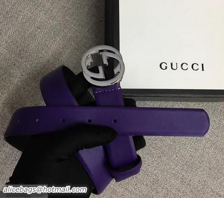 Popular Style Gucci Width 3cm Leather Belt Purple With Interlocking G Buckle 4532716