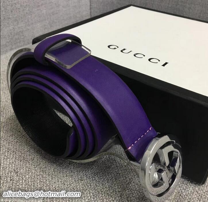 Popular Style Gucci Width 3cm Leather Belt Purple With Interlocking G Buckle 4532716