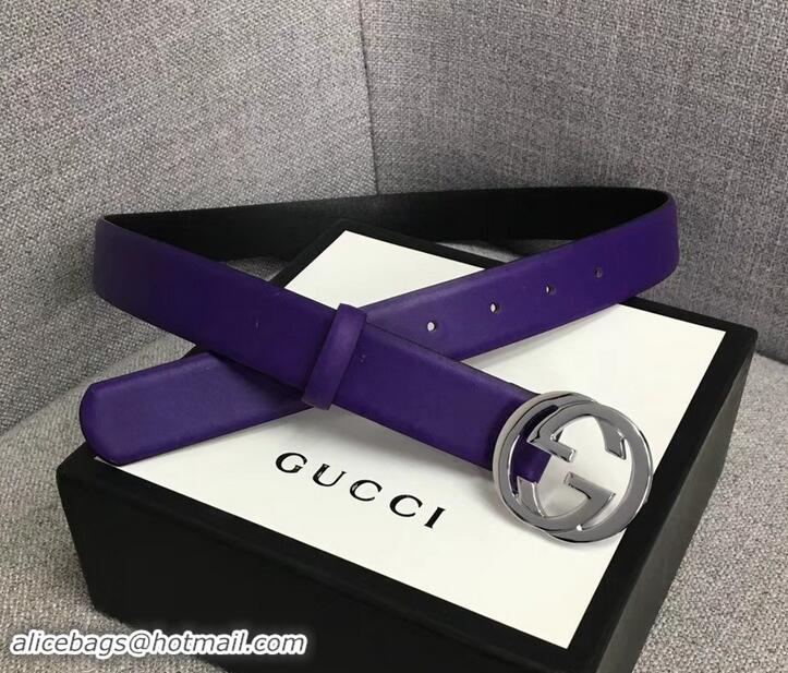 Popular Style Gucci Width 3cm Leather Belt Purple With Interlocking G Buckle 4532716