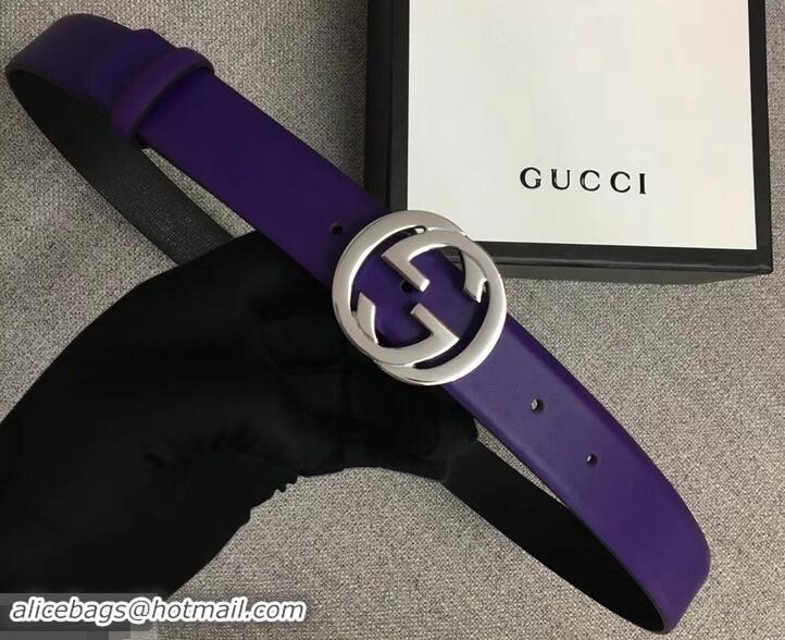 Popular Style Gucci Width 3cm Leather Belt Purple With Interlocking G Buckle 4532716