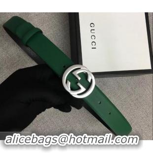 Top Quality Gucci Width 3cm Leather Belt Green With Interlocking G Buckle 4532716