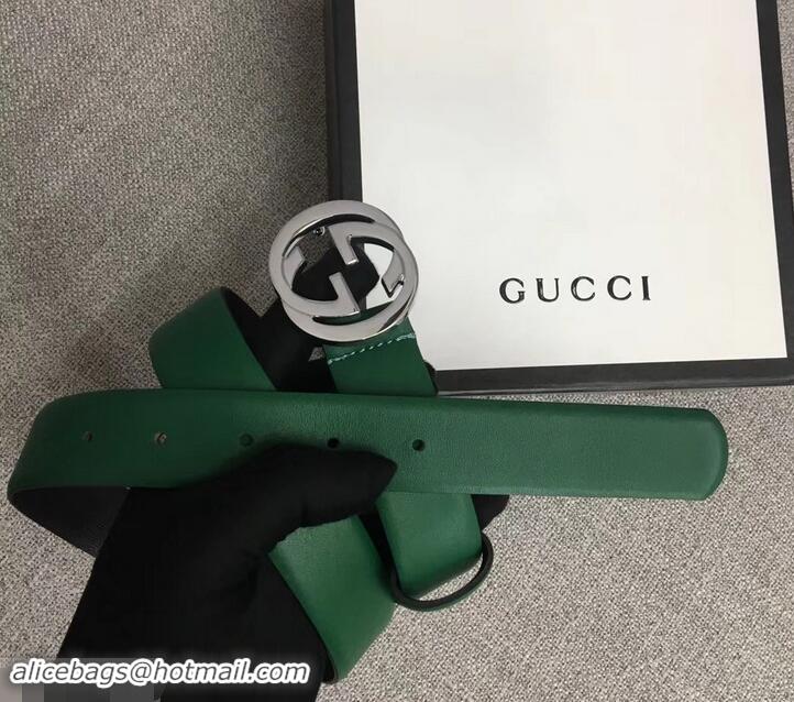 Top Quality Gucci Width 3cm Leather Belt Green With Interlocking G Buckle 4532716