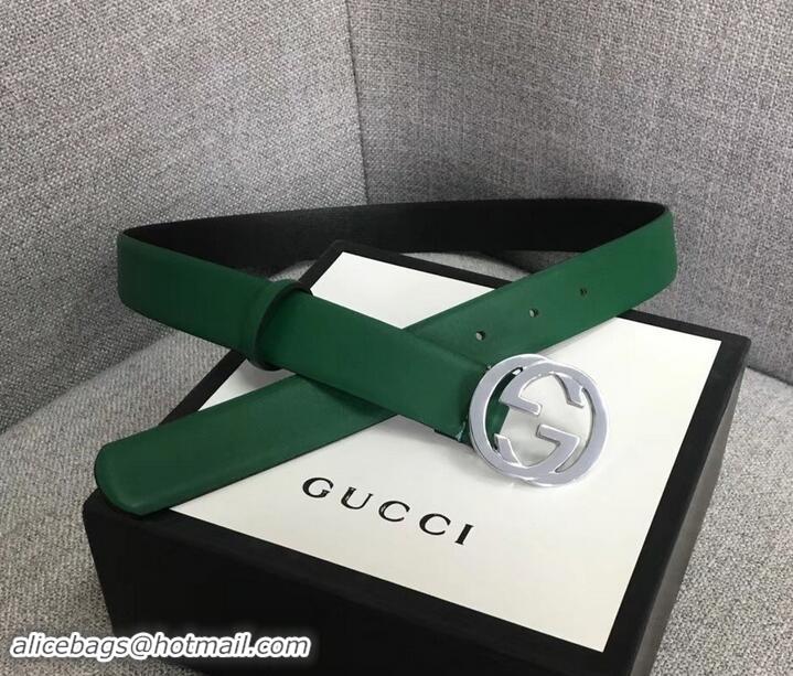 Top Quality Gucci Width 3cm Leather Belt Green With Interlocking G Buckle 4532716