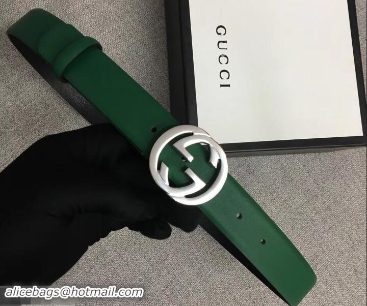 Top Quality Gucci Width 3cm Leather Belt Green With Interlocking G Buckle 4532716