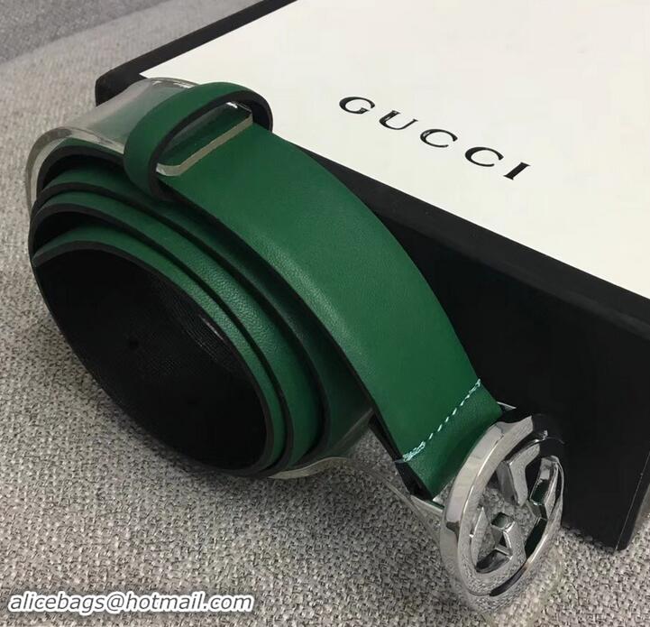 Top Quality Gucci Width 3cm Leather Belt Green With Interlocking G Buckle 4532716