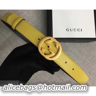 Luxury Cheap Gucci Width 3cm Leather Belt Yellow With Interlocking G Buckle 4532716