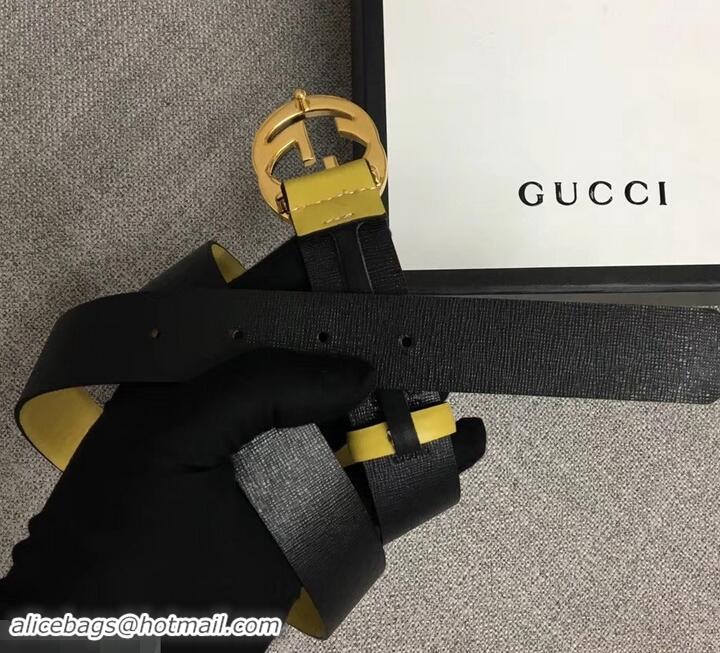 Luxury Cheap Gucci Width 3cm Leather Belt Yellow With Interlocking G Buckle 4532716