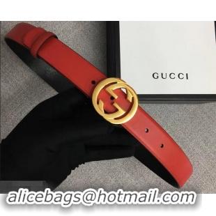 Luxury Cheap Gucci Width 3cm Leather Belt Red With Interlocking G Buckle 4532716