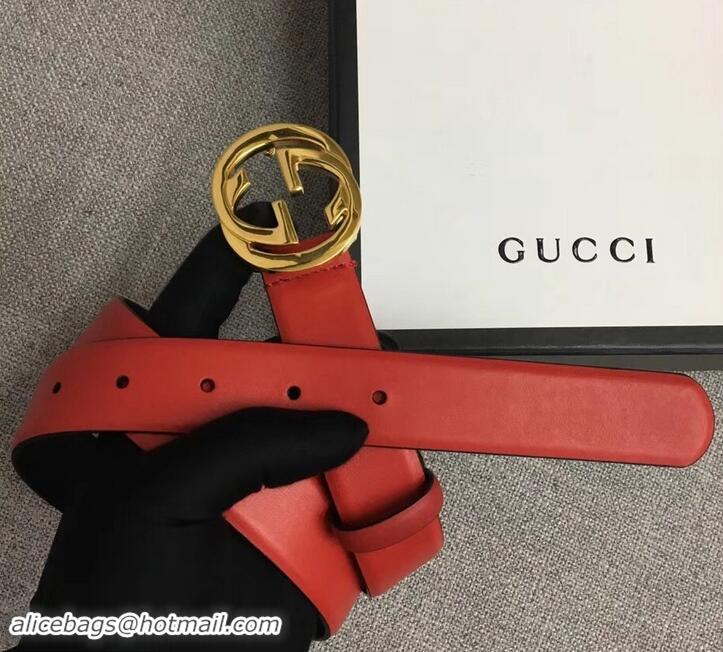 Luxury Cheap Gucci Width 3cm Leather Belt Red With Interlocking G Buckle 4532716