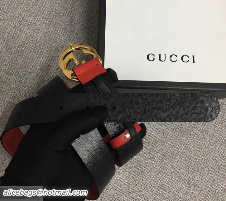 Luxury Cheap Gucci Width 3cm Leather Belt Red With Interlocking G Buckle 4532716