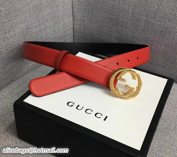 Luxury Cheap Gucci Width 3cm Leather Belt Red With Interlocking G Buckle 4532716