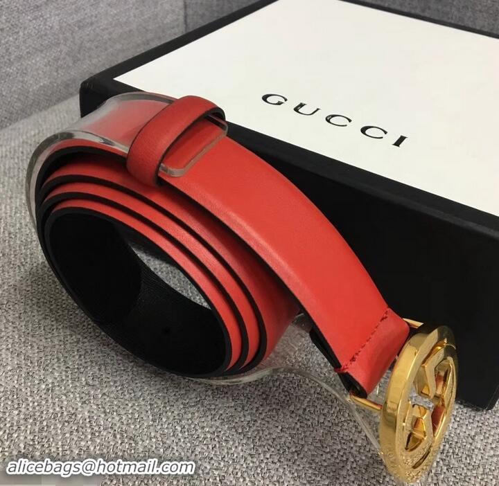 Luxury Cheap Gucci Width 3cm Leather Belt Red With Interlocking G Buckle 4532716