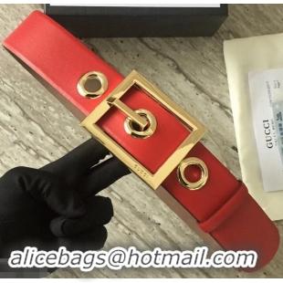 Classic Gucci Width 4.8cm Leather Belt Red With Square Buckle 4532718