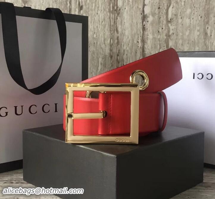 Classic Gucci Width 4.8cm Leather Belt Red With Square Buckle 4532718