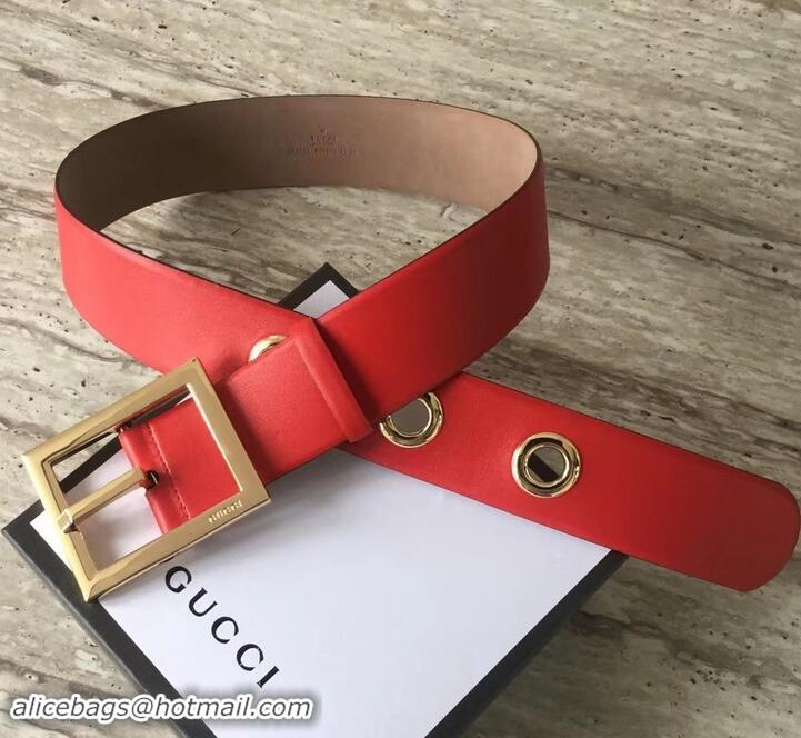 Classic Gucci Width 4.8cm Leather Belt Red With Square Buckle 4532718