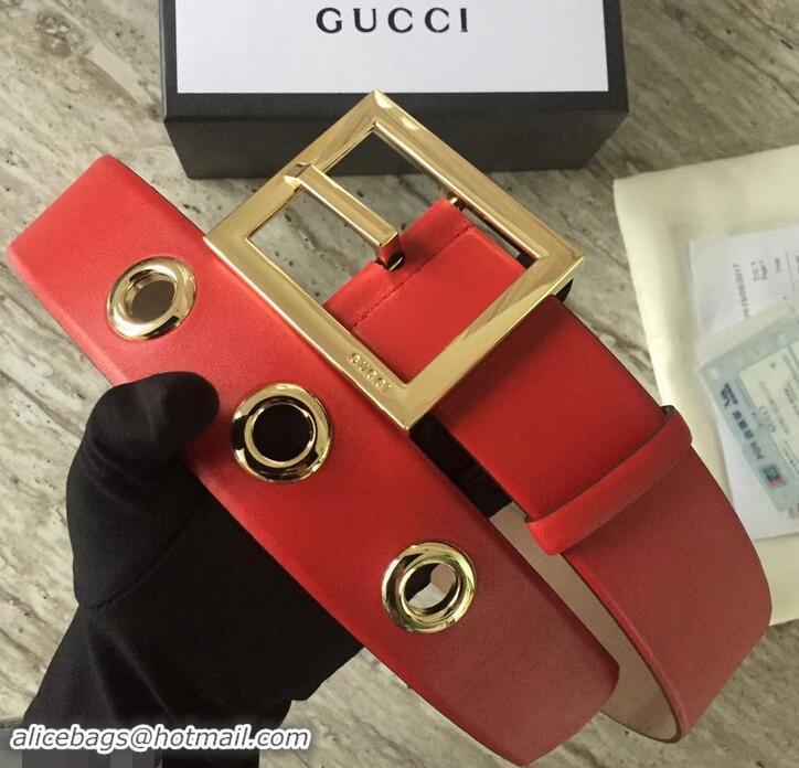 Classic Gucci Width 4.8cm Leather Belt Red With Square Buckle 4532718