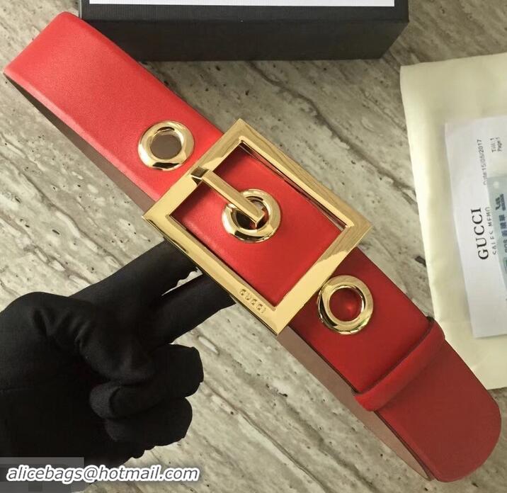 Classic Gucci Width 4.8cm Leather Belt Red With Square Buckle 4532718