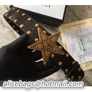 Classic Gucci Studded Leather Belt Black With Star Buckle 4532719